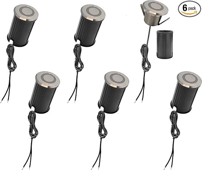 LUMENGY LED In-Ground Paver and Deck Light with Patented Ring Light Effect, 1W, 12V Low Voltage, IP67 Waterproof, for Decks, Driveways, Patios, Steps and Paver Surfaces, Stainless Steel Finish, 6-Pack