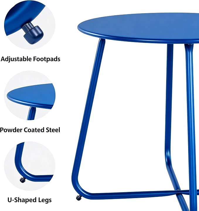 LAUSAINT HOME 18" Outdoor Side Table, 1 Pack Small Round Patio Table with Adjustable Footpads, Powder Coated Steel Coffee Table for Patio, Balcony, Porch and Garden