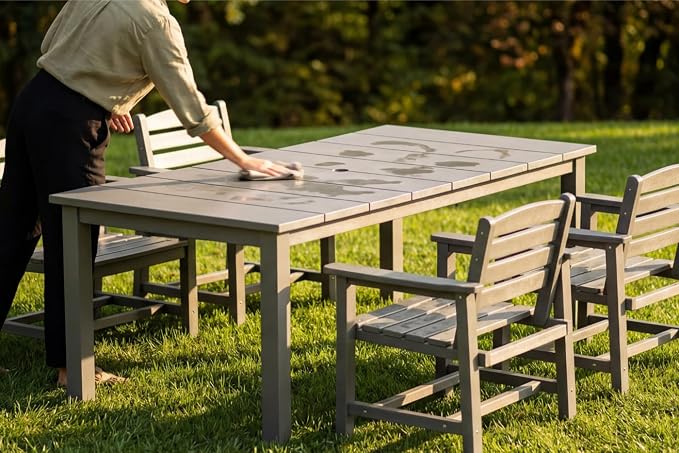 Perli™ 5-Piece Outdoor Dining Set, All-Weather HDPE Patio Furniture with 4 Armrest Chairs and Rectangular Table, UV-Resistant 4-Person Set for Deck, Backyard, Grey