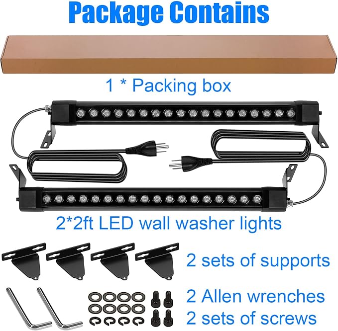 HNRLOY Outdoor Wall Washer Lights 2 Pack,36W 5000K Daylight White Wall Washer Lighting,2FT 120V LED Linear Wall Wash Light Bar for Garden,Backyards,Building,Courtyards Lighting
