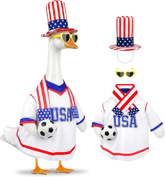 2026 World Cup Porch Goose Outfit, 23" High Lawn Goose Statue Soccer Fan Costume Clothing, FIFA World Cup 2026 Porch Garden Geese Clothes with Hat for Outdoor Patio Yard