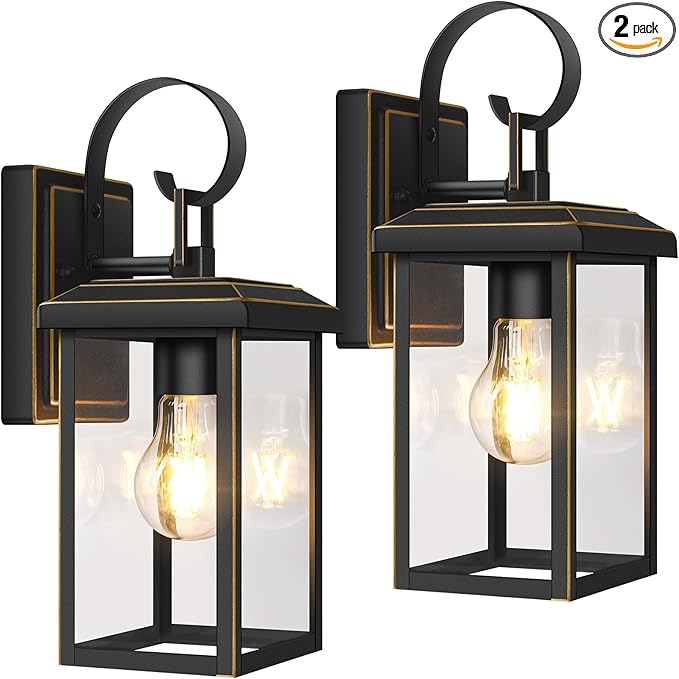 BesLowe 2-Pack Outdoor Wall Light Fixtures, Modern Porch Sconces, Bronze | Waterproof, Rust-Resistant, Durable Metal with Clear Glass, Standard E26 Socket, Easy to Install
