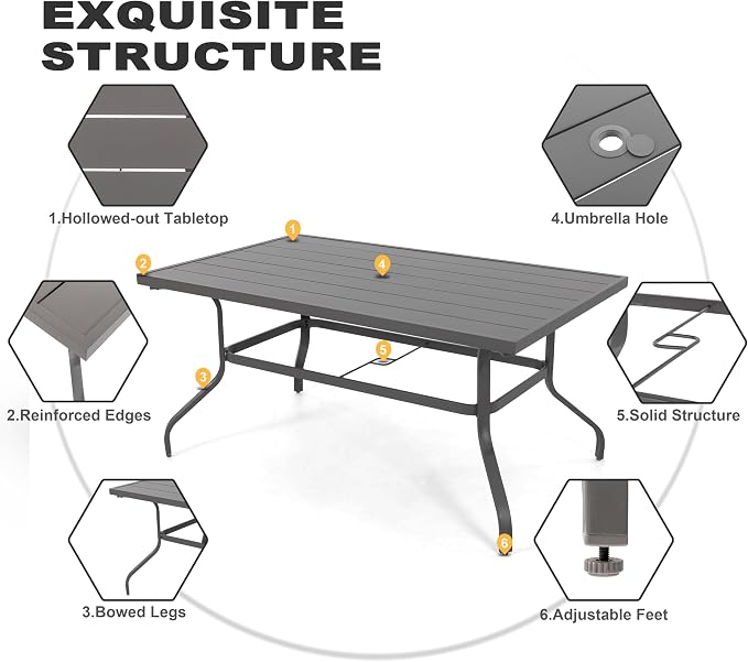 NUU GARDEN 7-Piece Outdoor Dining Table Set, All Weather Table with Umbrella Hole & 6 Patio Textilene Chairs - Outdoor Furniture for Porch, Backyard, Garden, Poolside and Deck