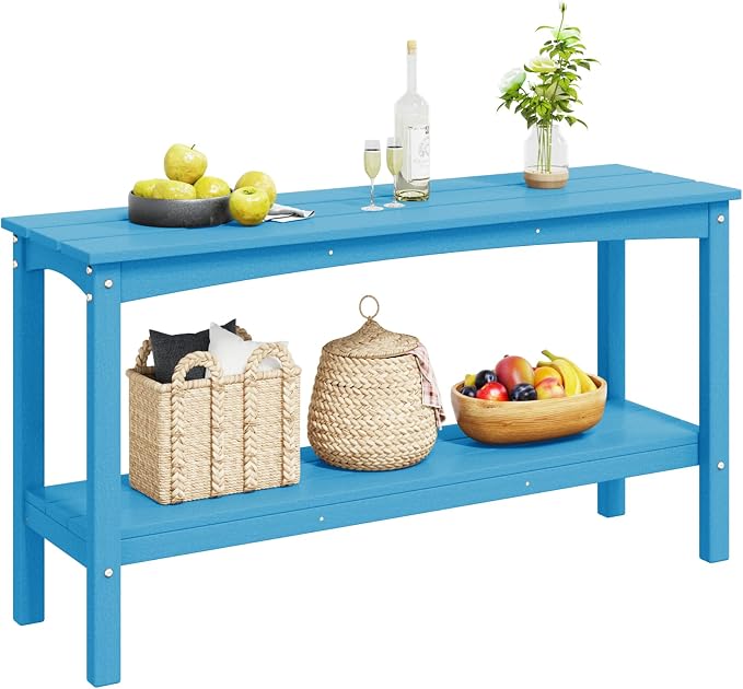 Costaelm Outdoor Plant Stand, 2-Tier Small Outdoor Table, Outdoor Side Tables for Patio or Indoor, Patio Table for Pool, Porch, Weather Resistant Easy Maintenance, Pacific Blue