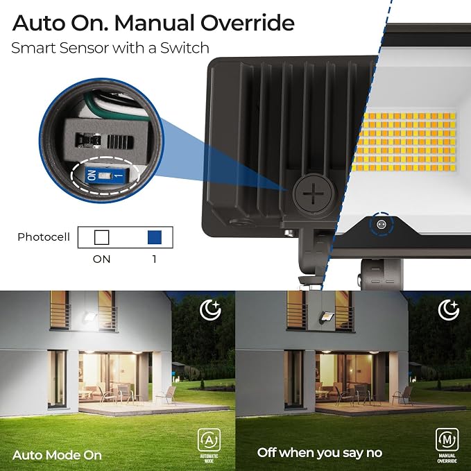 CINOTON 55W 7700LM LED Flood Lights Outdoor, 3CCT, ETL Listed, 1 Pack | IP65 Waterproof Security Wall Pack with 180°Knuckle, Dusk to Dawn 120V Aluminum Fixture for Warehouse Patio Porch Garage