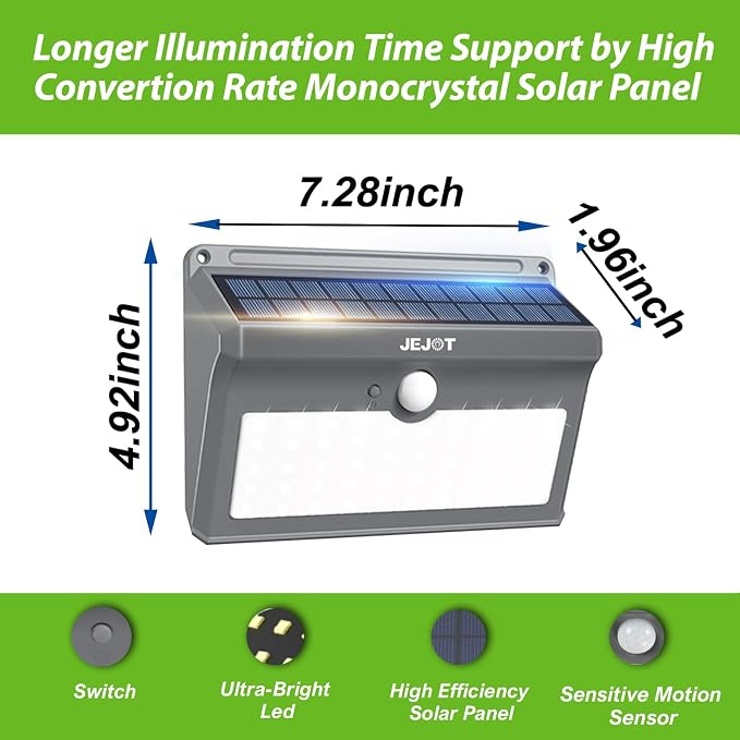 JEJOT 6 Pack Solar Motion Lights Outdoor Waterproof, 270° Wide Angle,3 Modes Solar Wall Lights, Anti Glare Solar Powered Flood Lights for Fence Garage Garden Patio Yard