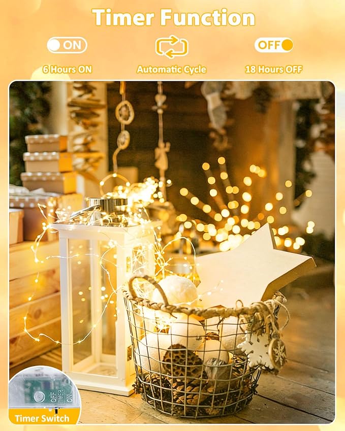 4 Pack 60 LED Fairy Lights Battery Operated with Timer, 20 FT String Lights | Cuttable Copper Wire, Waterproof Battery Lights for Indoor Outdoor, Wedding, Centerpiece, Bedroom, DIY, Christmas Decorations