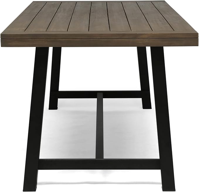 Merax 79" Rectangular Outdoor Dining Table Acacia Wood Tabletop and Black Metal Leg, Modern Industrial Style Patio Dining Table