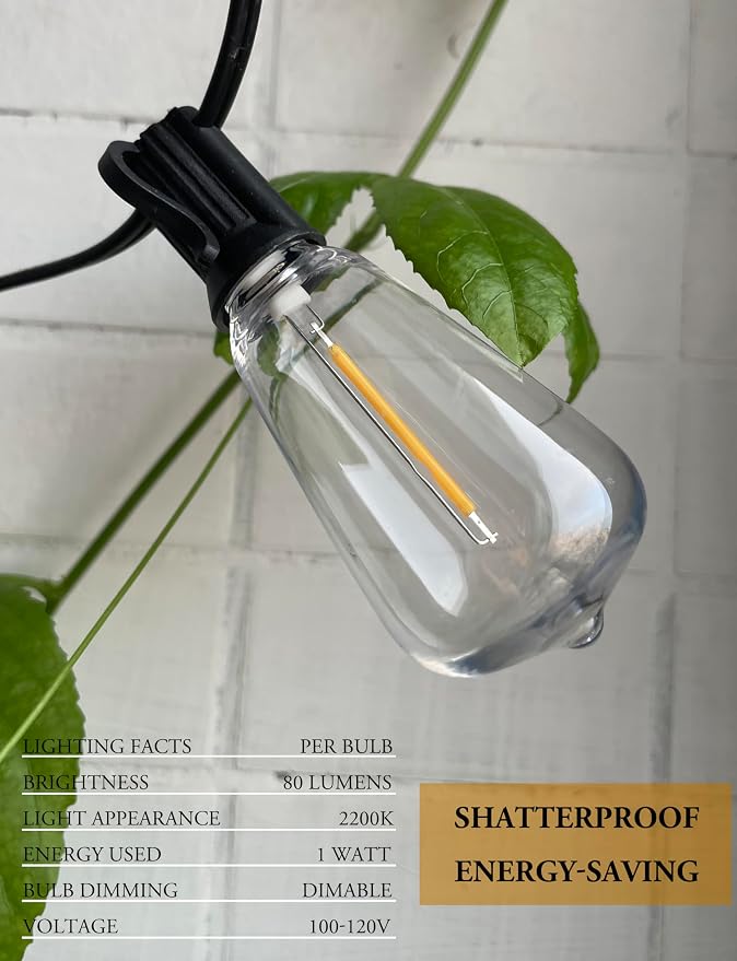 Outdoor String Lights Waterproof 400FT with 212 Patio Lighting for Porch | Connectable Outside Lights with Dimmable Shatterproof LED Edison Bulbs for Backyard Bistro Gazebo Garden Balcony Cafe Party