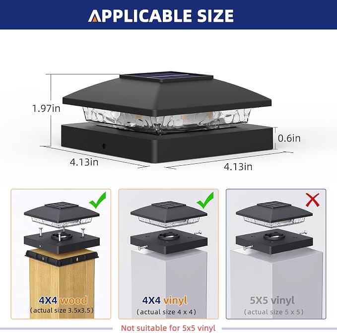APONUO Solar Post Cap Lights for 4x4 Posts - IP64 Waterproof, 6500K LED, No-Wire Fence Lights & Deck Lights for Patio Garden Yard Patio, Black-Cool White, 20 Pack