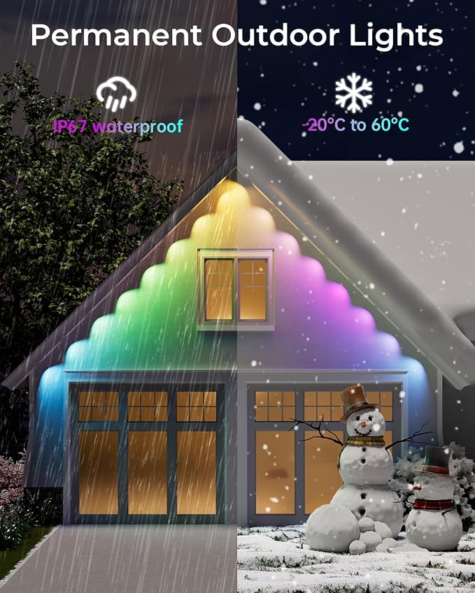 CINOTON Permanent Outdoor Lights 150ft, Smart RGBW+IC Eaves Lights with 90LEDs, IP67 Waterproof, 111 Scene Modes for Daily and Festival, Halloween Christmas Holiday Decor, APP/Voice/Remote Control