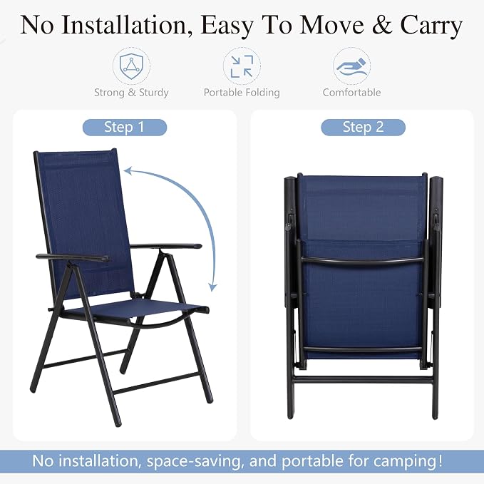 Sophia & William Patio Dining Set for 8 with Folding Chairs, Navy Blue | Light-weight & space-saving, Quick-drying, Rectangular, Umbrella Hole, Weather-Resistant, Adjustable, Outdoor deck