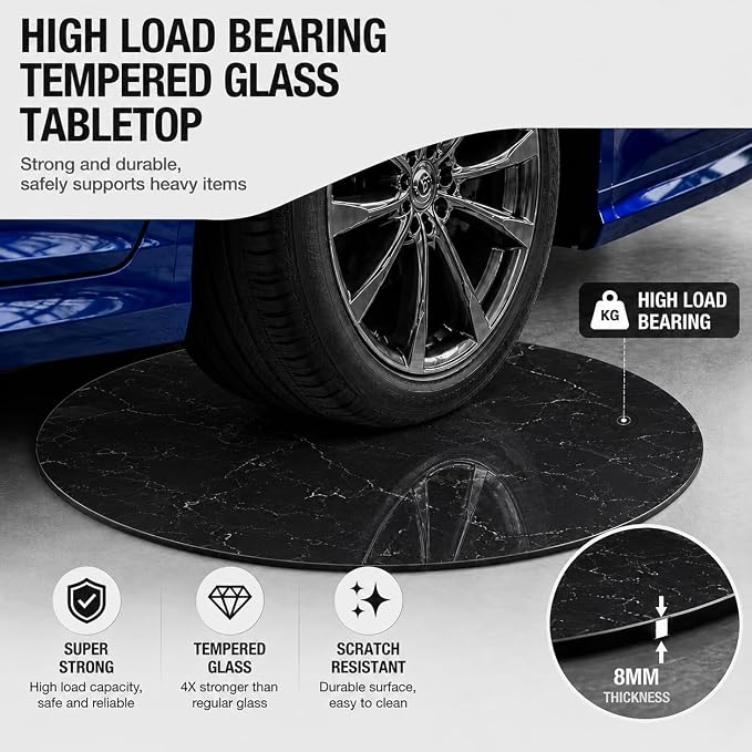 30" Round Tempered Glass Table Top, 5/16" (8mm) Thick, Marble Pattern Replacement, Heavy-Duty, Heat & Scratch Resistant for Coffee, Dining & Patio Tables, Black