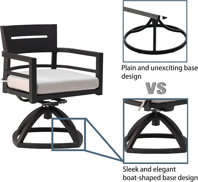 7-Piece Outdoor Patio Aluminum Furniture Set 6-Seat Dining Set with 4 Chairs and 2 Swivel Rockers Rectangle Table with Umbrella Hole Ember Black 70”L x 40”W x 28.7”H