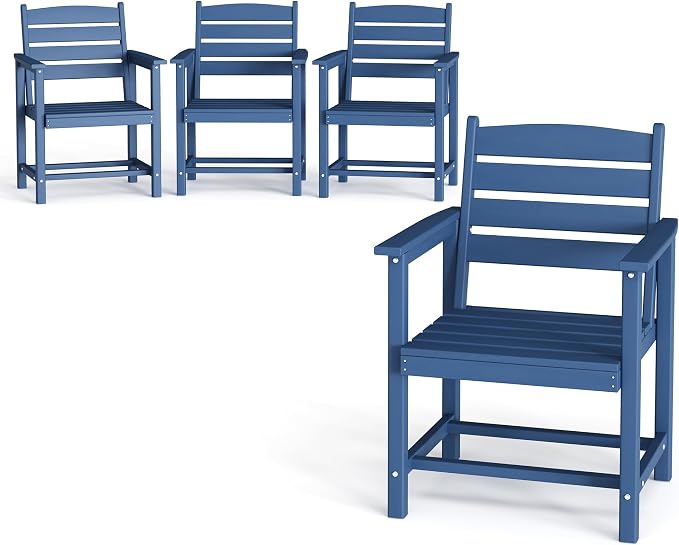 UDPATIO HDPE Patio Dining Chairs of 4, Heavy Duty Extra-Wide Outdoor Chairs with 360 lb Load Capacity, Easy to Assembly, All-Weather Seating for Patio, Pool, Garden, Backyard
