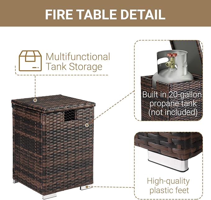22.4in Outdoor Rattan Side Tables,Iron Frame Gas Bottle Storage Bin,Waterproof Patio Coffee Side Tables,All-Weather PE Wicker End Table,with Lid,for Garden Porch Poolside Deck Backyard (Brown)