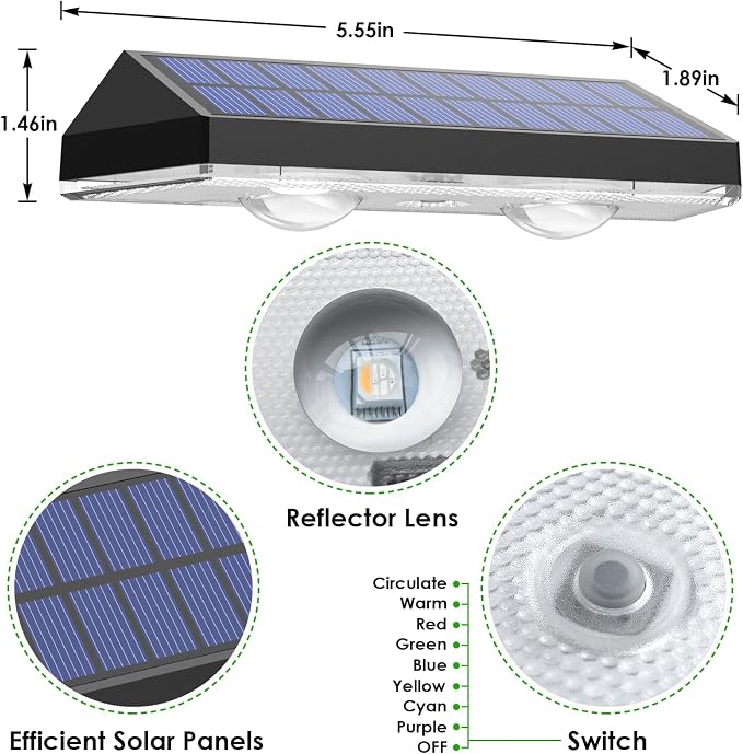 Solar Fence Lights Outdoor - Warm White & RGB 6 Color, Dusk to Dawn Solar Deck Light, Solar Lights Outdoor IP65 Waterproof, Garden Lights for Outside/Backyard/Railing/Step/Patio/Wall (12 pack)
