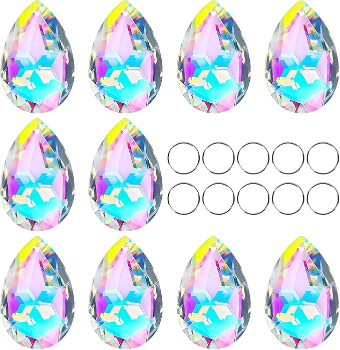 10 Pcs Crystal Prism Pendants Chandelier Suncatcher Bauhinia Window Decor | 50mm Chandelier Crystal Prisms Colorful Bauhinia Hanging Ornaments Lamp Christmas Tree Home Decoration Accessories