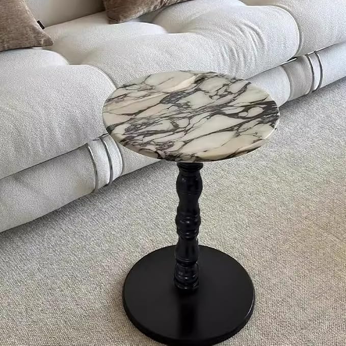 Natural Marble Top Side Table, Solid Wood Base, 16 Inches, Natural Transitional Style for The Living Room and Bedroom Storage and Display (R0MA350-white)