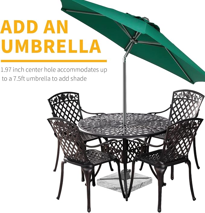 42 Inch Cast Aluminum Round Patio Table,Outdoor Patio Dining Table with 1.97" Umbrella Hole,All Weather Bistro Table for Garden,Bronze