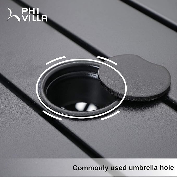 PHI VILLA Patio Umbrella Side End Table Stand with Hole, Small Square Black Metal Bistro Table for Outdoor Garden Pool, 22"