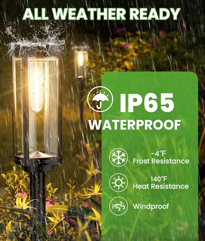 BITPOTT Bright Solar Pathway Lights, 2 Pack Solar Lights Outdoor Waterproof IP65, Auto On/Off Path Landscape Lighting, Long Lasting Outdoor Light for Yard Garden Walkway Landscape Lawn Patio Lighting