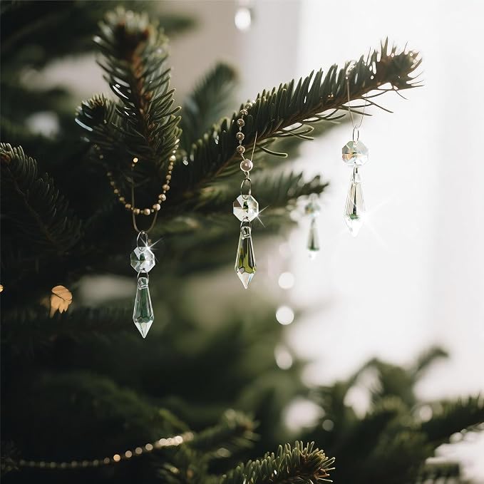 Premium Clear Crystal Glass Drops 2.4" -Multi Purpose Bluk Crystal Beads Hanging Prisms for Holiday Party/Home/Window Decoration/Chandelier Replacement Parts (M-16pcs)