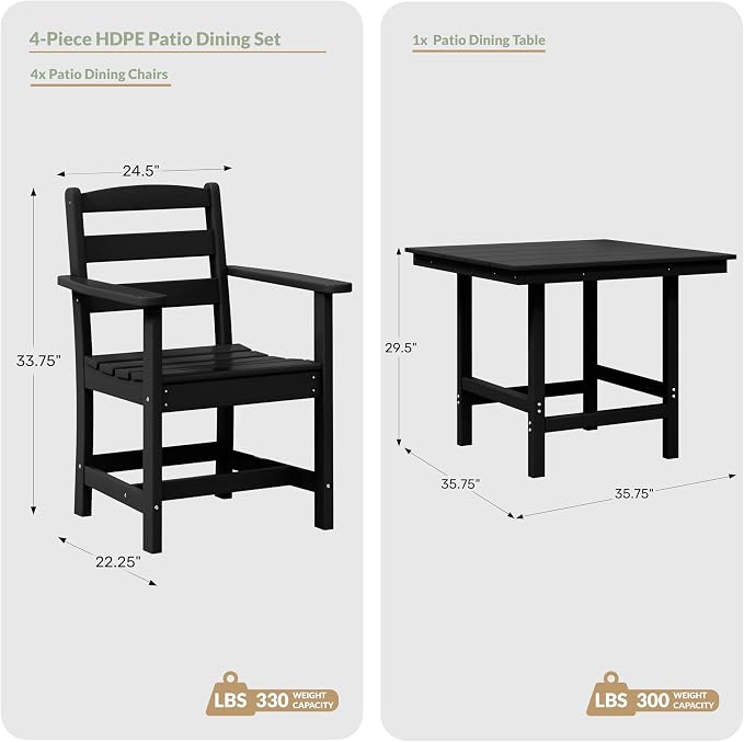 WestinTrends Ashore 5-Piece HDPE Outdoor Square Patio Dining Table Set with Armchairs, Navy Blue