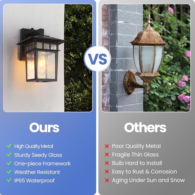 Dusk to Dawn Outdoor Wall Lantern 2 Pack Black Outdoor Sconce of Two