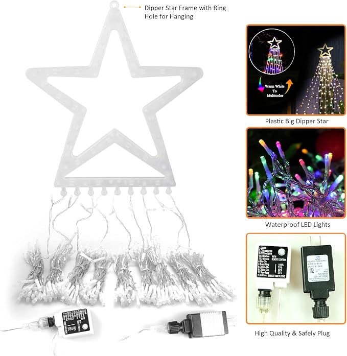 Christmas Decorations, Outdoor Christmas Lights, 320 LED Outdoor Christmas Tree String Lights with Star Toppers [8 Modes& Waterproof] for Xmas New Year Holiday Decor