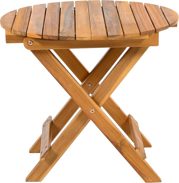 Christopher Knight Home Aurl 17.75" W Outdoor Acacia Wood Side Table, Round End Table, Slats Panel Design, Foldable and Adjustable Small Coffee Desk, Sofa Side Desk, No Assembly Needed, 175lbs Teak