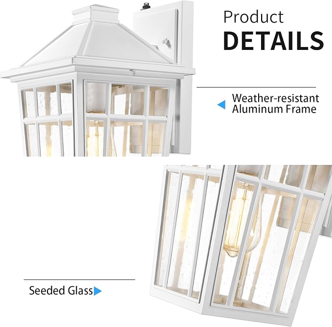 Darkaway Dusk to Dawn Outdoor Wall Lights for Porch,Seeded Glass,1 Pack | 14inch Exterior Lighting Fixtures Wall Mount, Open-bottom Design White Porch Lights for House Patio Hallway Garage