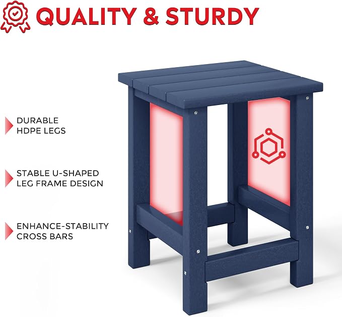 Costaelm Kids Outdoor End Table, Small Patio Table, Outdoor Side Table Porch Table Adirondack Patio Side Table for Outside, Pool, Porch, Garden, Navy Blue