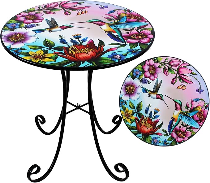 18" Side Table Outdoor, Hummingbird Metal Accent Table, Indoor Small Round End Tables, Plant Stand Tables for Patio Yard Balcony Garden Bedside