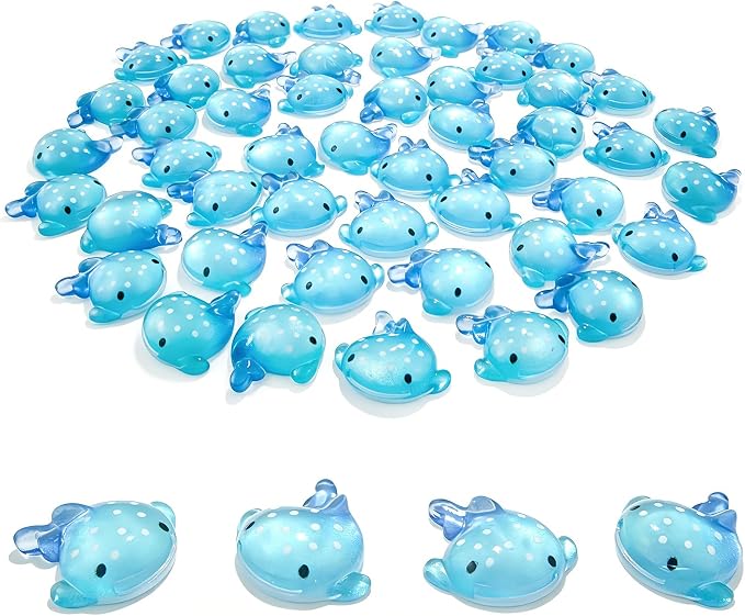 50Pcs Blue Whale Shark Resin Statue, Mini Sharks for Terrarium Decor, Garden Landscapes, Moss Scenes, Desk Miniatures, Whale Shark Decor Resin Art, Miniature Animal Figure Collectible