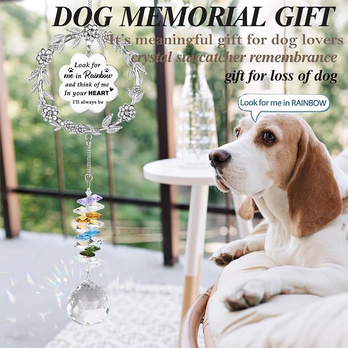 VIVIKEN Dog Memorial Sun Catcher, Paw Print Sympathy Gift for Dogs Lovers | Crystal Suncatcher Remembrance for Grieving Owners, Rainbow Maker Hanging Present for Dog Pet Loss