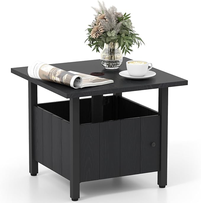 HAPPYGRILL Patio Square Umbrella Table with 2 Weight Bags, Metal Side Table with Umbrella Hole & Adjusting Knobs, for Backyard Poolside Deck (1)