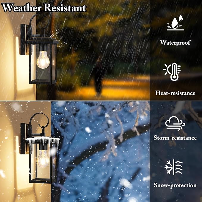 BesLowe 2-Pack Outdoor Wall Light Fixtures, Modern Porch Sconces, Bronze | Waterproof, Rust-Resistant, Durable Metal with Clear Glass, Standard E26 Socket, Easy to Install