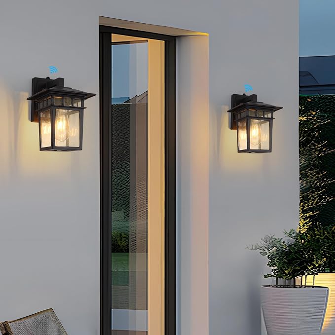Dusk to Dawn Outdoor Wall Lantern 2 Pack Black Outdoor Sconce of Two