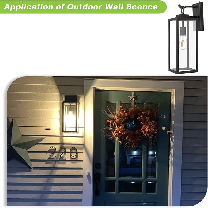 hykolity Large Dusk to Dawn Outdoor Lighting, 18 Inch Outdoor Wall Lights | Waterproof Outdoor Wall Lanterns, Black Exterior Wall Sconce Fixture, Outdoor Lights for House Patio Porch Garage, 2 Pack