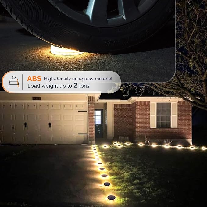 Solar Dock Lights Outdoor Waterproof Stick on Boat Deck Step Stair Driveway Lights Solar Powered for Outside Concrete Flat Disks Patio Ground RV Landscape Walkway Pathway Sidewalk Auto ON/Off (4 Pack)
