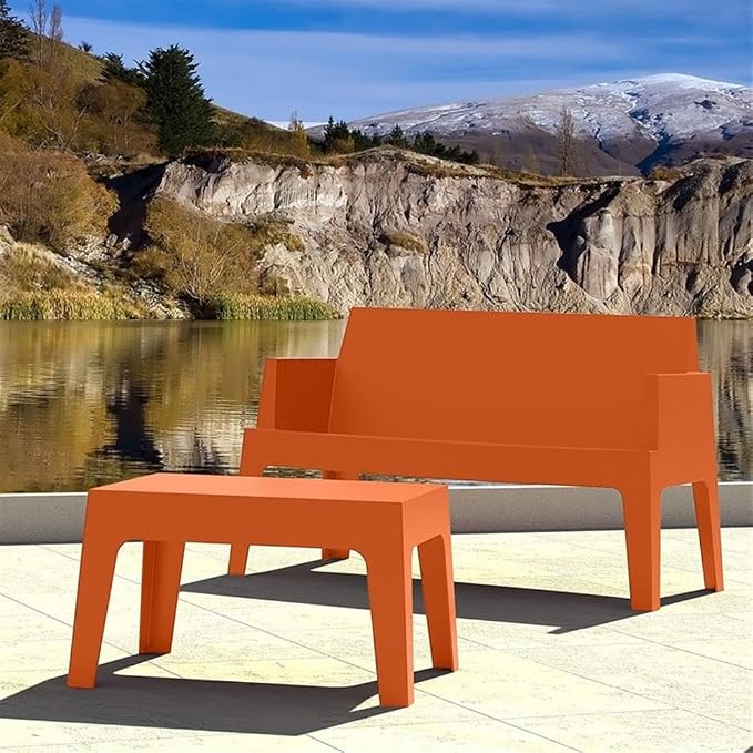 Compamia Box Resin Patio Coffee Table in Orange, Commercial Grade