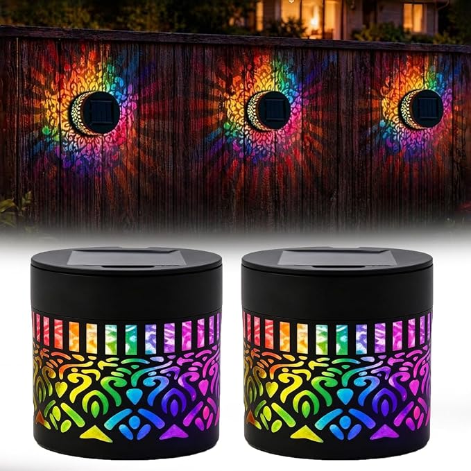 Solar Mandala Lights Outdoor Wall, 7-Color Changing Decorative Solar Mandala Lights, Waterproof Metal Fence Lights for Garden Post Patio Backyard Decor