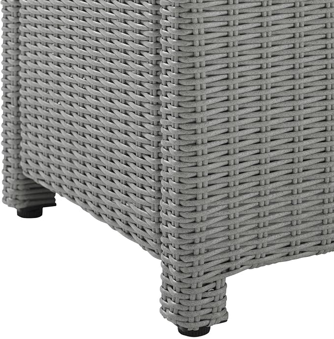 HomeStock Gothic Glamour Outdoor Wicker Coffee Table Gray, Tempered Glass Table Top, Adjustable Levelers on Legs, 17.75" H x 40" L x 21" D
