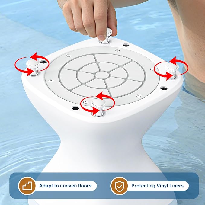 Outdoor Side Table, 18" Polyethylene Poolside Table, Pre-Weighted In-Pool Side Table for Floating Prevention, Adjustable Rubber Leveling Feet Protect Vinyl Liners, Ideal for Pools, Decks, and Patios