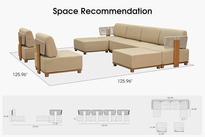 PURPLE LEAF Patio Furniture Set Modular Enclosed Outdoor Sectional Sofa with 11" Thick Olefin Cushion 8-Piece Outdoor Conversation Set with Ottomans for Backyard Garden Poolside, Beige