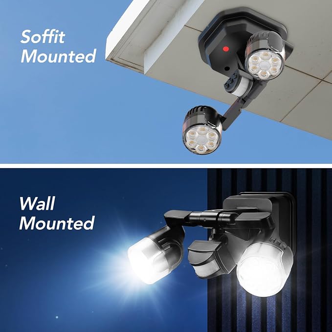 OREiN Motion Sensor Outdoor Security Light, Adjustable Dual-Head LED Flood Light, 3 Modes(Motion/Manual/Dusk to Dawn), 150W Equivalent 5000K, IP65 Waterproof Exterior Lighting, Hardwired
