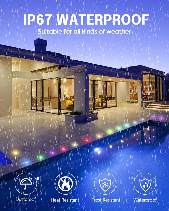 HIBOITEC RGB Deck Lights Kit with Low Voltage Transformer Timer and Photocell Sensor Outdoor IP67 Waterproof for Garden Yard Stair Patio 10 Packs