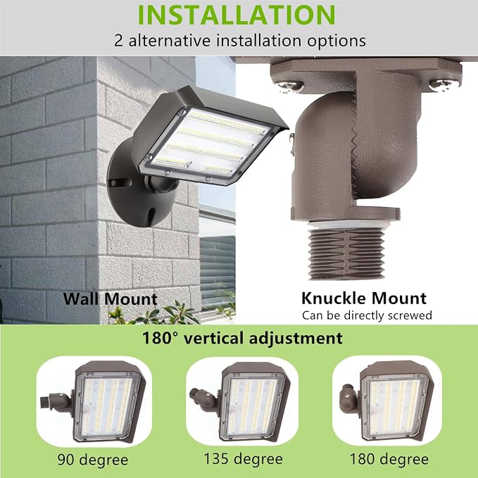 2Pack Dusk to Dawn Outdoor 60W LED Flood Light with Knuckle & Plate Mount, 5000K ETL Commercial LED Security Lighting