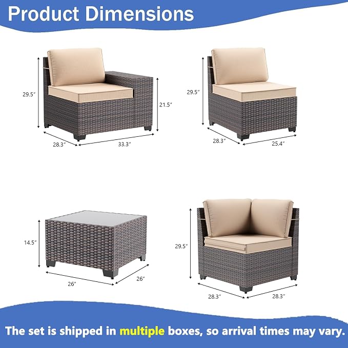 9 PCS Outdoor Patio Furniture Set,Outdoor Sectional Furniture All Weather PE Rattan Wicker Patio Conversation Set,Swivel Rocking Chairs Set,Sand